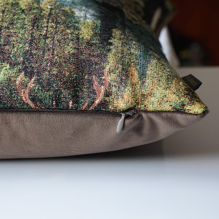 Poszewka Myśliwska 30x60 Las Jeleń Zielona Leśna Brązowa Gobelinowa Aksamitna  PolDesign