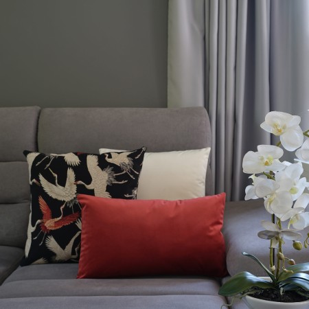 Poszewka 60x60 cm PTAKI gobelinowa czarna ŻURAWIE dekoracyjna PolDesign