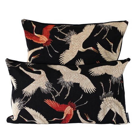 Poszewka 60x60 cm PTAKI gobelinowa czarna ŻURAWIE dekoracyjna PolDesign