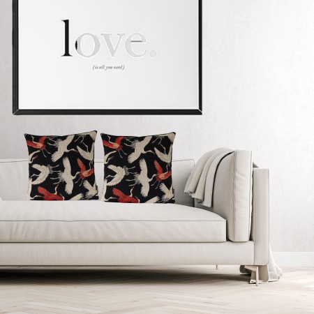 Poszewka 60x60 cm PTAKI gobelinowa czarna ŻURAWIE dekoracyjna PolDesign
