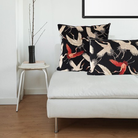 Poszewka 60x60 cm PTAKI gobelinowa czarna ŻURAWIE dekoracyjna PolDesign