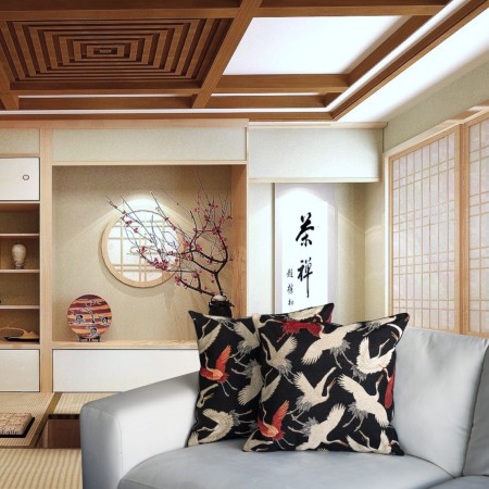 Poszewka 60x60 cm PTAKI gobelinowa czarna ŻURAWIE dekoracyjna PolDesign