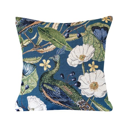 Poszewka dekoracyjna gobelinowo-aksamitna PAW NIEBIESKI 60x60cm