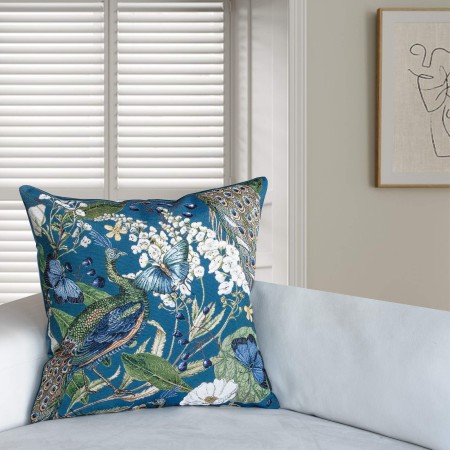 Poszewka dekoracyjna gobelinowo-aksamitna PAW NIEBIESKI 60x60cm