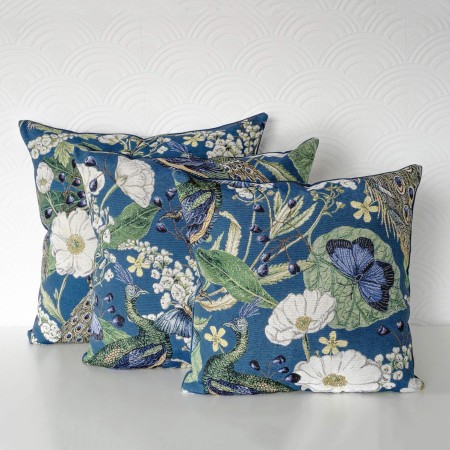 Poszewka dekoracyjna gobelinowo-aksamitna PAW NIEBIESKI 60x60cm