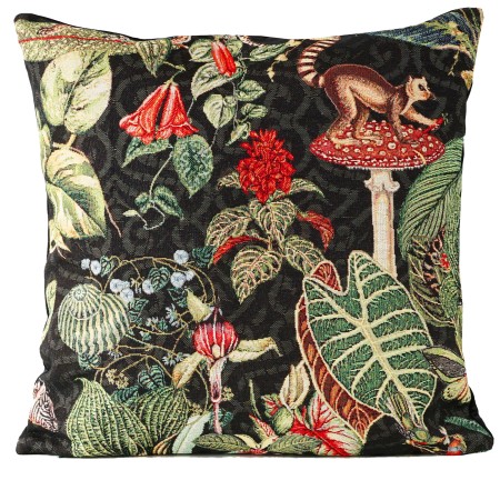 Poduszka gobelinowa 60x60cm Czarna Lemur Zebra Liście Grzyby PolDesign