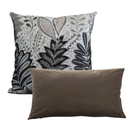 Poszewka żakardowa 60x60cm CZARNY LIŚĆ beżowa szara czarna