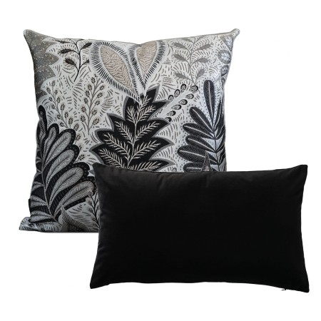 Poszewka żakardowa 60x60cm CZARNY LIŚĆ beżowa szara czarna