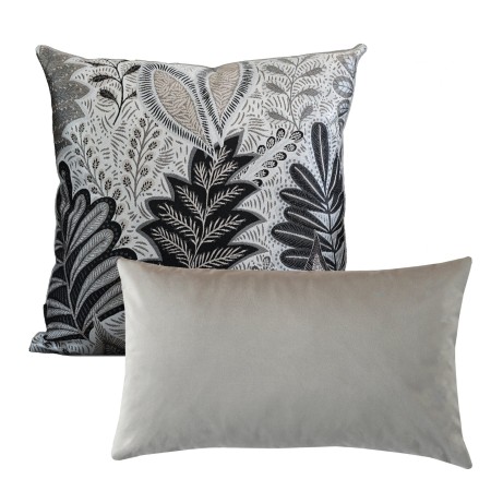 Poszewka żakardowa 60x60cm CZARNY LIŚĆ beżowa szara czarna