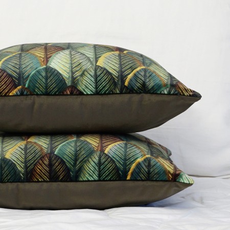 Poszewka Świąteczna ŁUSKA 55x55 Zielone Liście Brązowy Aksamit PolDesign