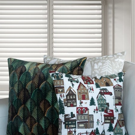 Poszewka Świąteczna ŁUSKA 55x55 Zielone Liście Brązowy Aksamit PolDesign