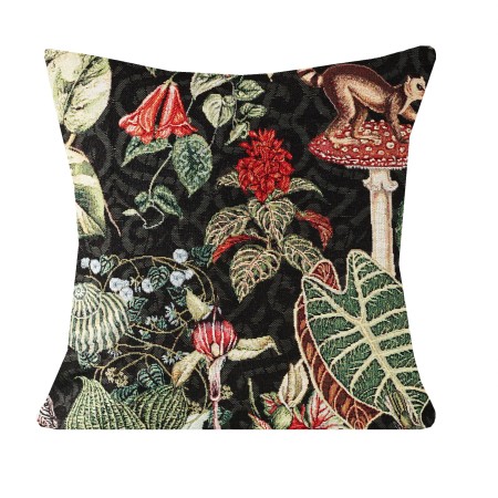 Poduszka gobelinowa 55x55cm Czarna Lemur Zebra Liście Grzyby PolDesign