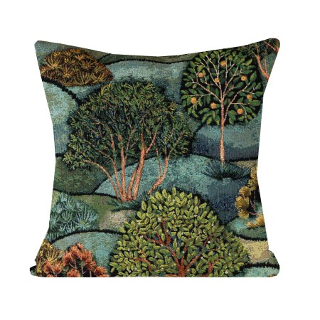 Poszewka dekoracyjna 50x50cm Zielona Niebieska Poduszka Gobelinowa Liście PolDesign