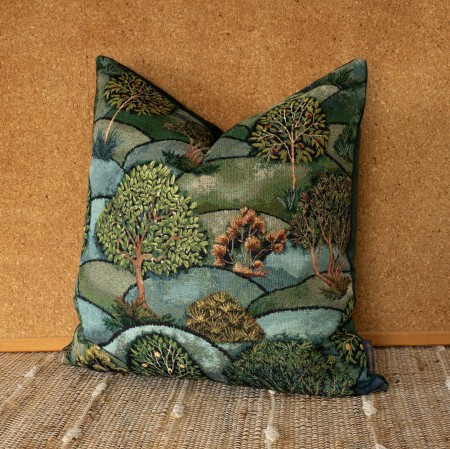 Poszewka dekoracyjna 50x50cm Zielona Niebieska Poduszka Gobelinowa Liście PolDesign