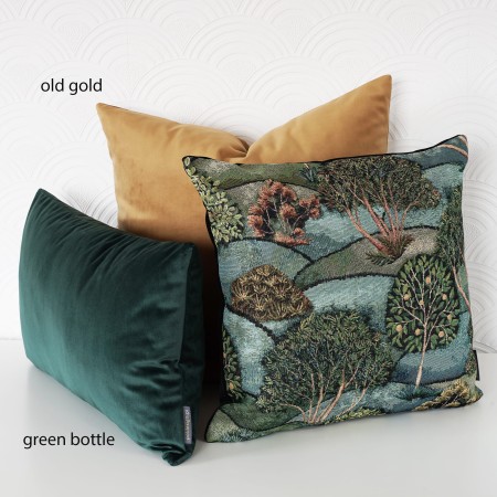 Poszewka dekoracyjna 50x50cm Zielona Niebieska Poduszka Gobelinowa Liście PolDesign