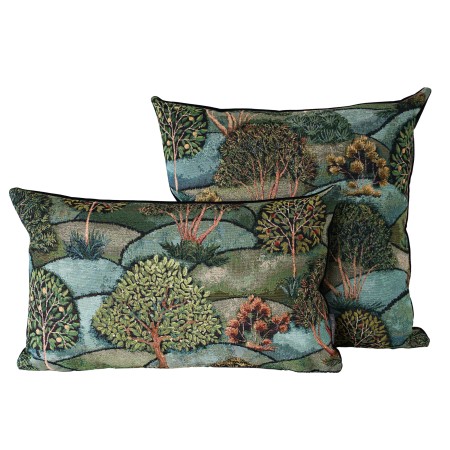Poszewka dekoracyjna 50x50cm Zielona Niebieska Poduszka Gobelinowa Liście PolDesign