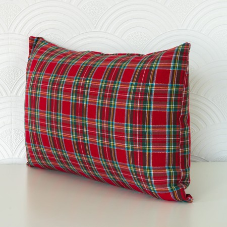 Red tartan pillow with gold thread rectangular 30x50 side.jpg