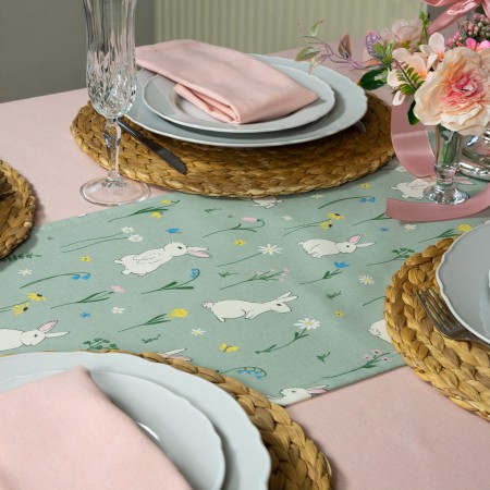 Bieżnik Wielkanocny 220cm Bawełniany Zajączek i Kwiatki