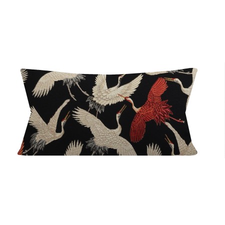 Poszewka 30x60 cm PTAKI gobelinowa ŻURAWIE  czarna Japandi na poduszkę PolDesign