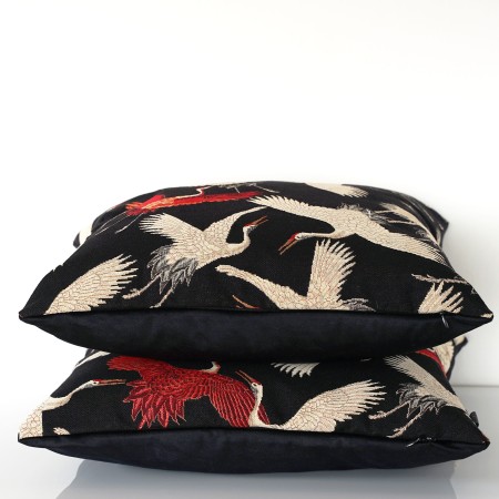 Poszewka 30x60 cm PTAKI gobelinowa ŻURAWIE  czarna Japandi na poduszkę PolDesign