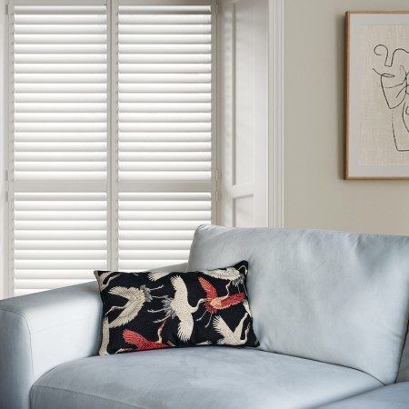 Poszewka 30x60 cm PTAKI gobelinowa ŻURAWIE  czarna Japandi na poduszkę PolDesign