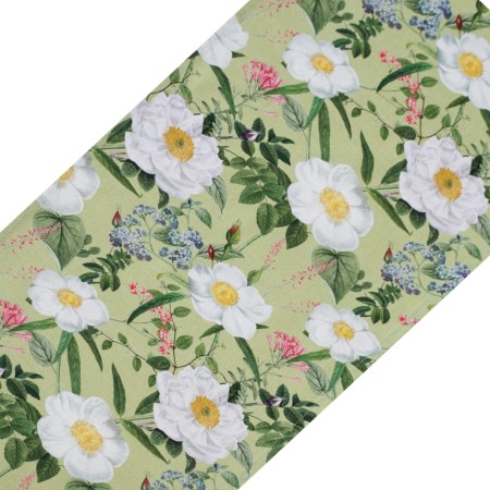 Bieżnik na stół 340 cm ANEMON wielkanocny wiosenny zielony w kwiaty