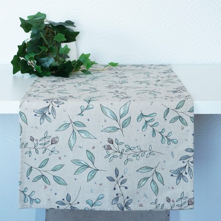 Bieżnik LIŚCIE 160cm na stół o skandynawskim wzorze lniany PolDesign