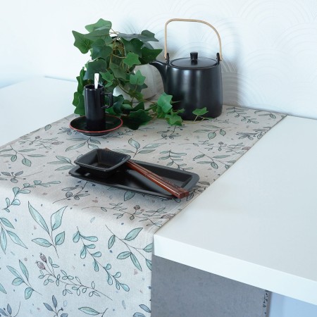 Bieżnik LIŚCIE 220cm skandynawski lniany bawełniany Poldesign