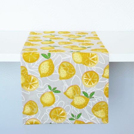 Bieżnik 220 cm CYTRYNA długi lniany bawełniany wielkanocny Poldesign