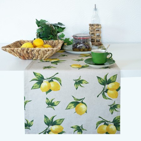 Bieżnik 280cm Cytryna Lniany na Stół Śródziemnomorski