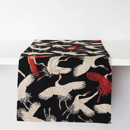 Bieżnik gobelinowy 35x220 cm czarny żurawie ptaki dekoracyjny na stół PolDesign