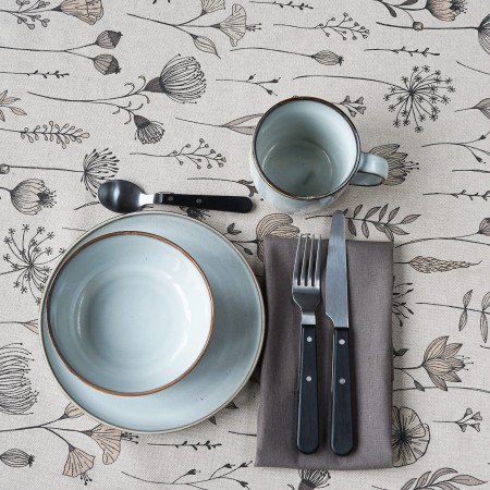 BIEŻNIK 280CM SKANDYNAWSKI LNIANY WYGLĄD ROŚLINNY WZÓR KWIATY ROŚLINY