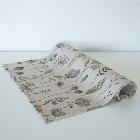 BIEŻNIK 280CM SKANDYNAWSKI LNIANY WYGLĄD ROŚLINNY WZÓR KWIATY ROŚLINY