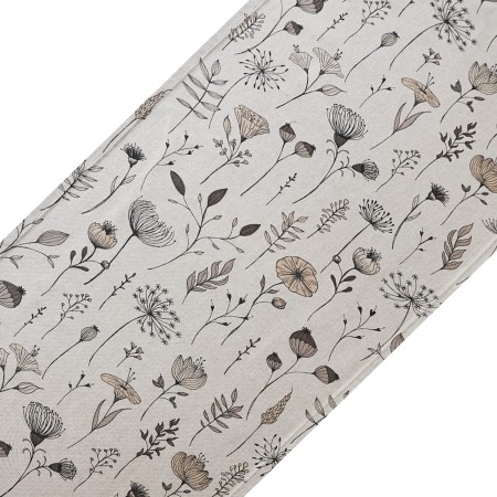 BIEŻNIK 220CM SKANDYNAWSKI LNIANY WYGLĄD ROŚLINNY WZÓR KWIATY ROŚINY