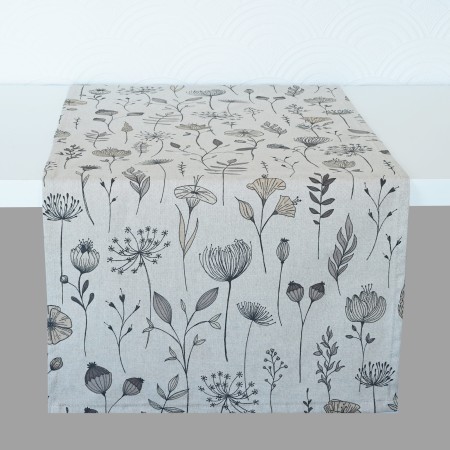 BIEŻNIK 220CM SKANDYNAWSKI LNIANY WYGLĄD ROŚLINNY WZÓR KWIATY ROŚINY