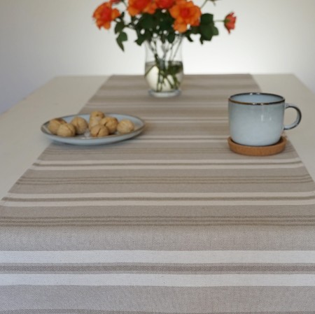 Bieżnik na stół 220cm skandynawski beżowy paski bawełniany