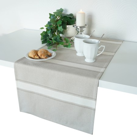 Bieżnik skandynawski 100cm w pasy bezowy ecru jasny