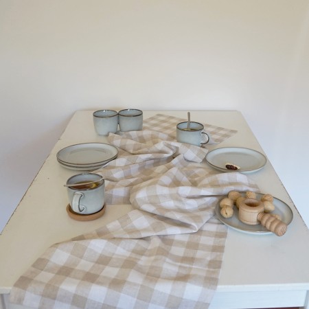 Bieżnik na stół 220cm KRATA lniany w kratę, styl skandynawski 220cm Poldesign