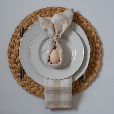 Bieżnik na stół 220cm KRATA lniany w kratę, styl skandynawski 220cm Poldesign