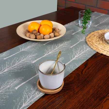 Bieżnik na stół 220cm DRZEWA zielony skandynawski bawełniany PolDesign