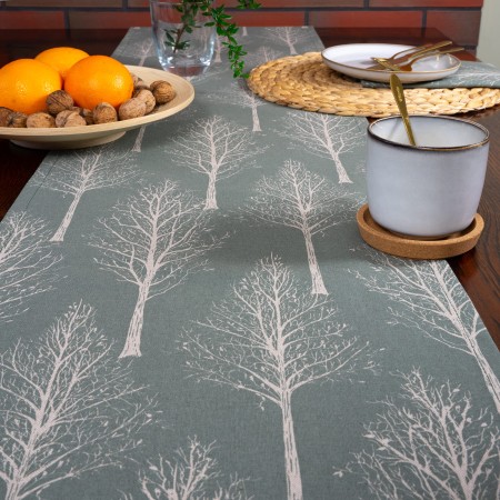 Bieżnik na stół 280cm DRZEWA zielony skandynawski bawełniany boho Poldesign