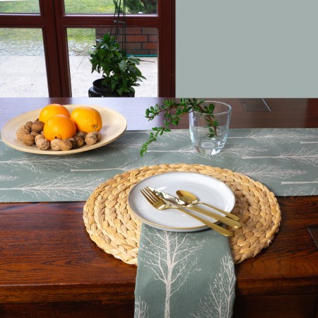 Bieżnik na stół 280cm DRZEWA zielony skandynawski bawełniany boho Poldesign