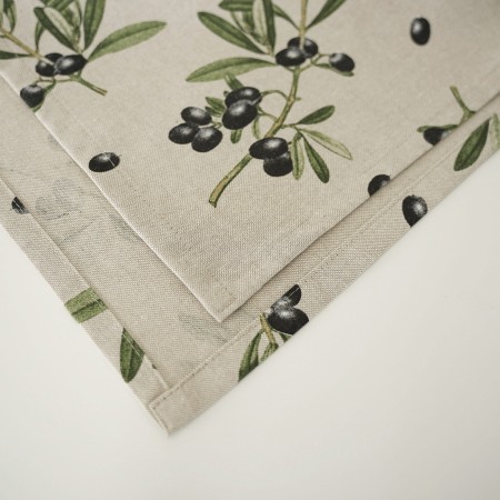 Bieżnik bawełniany 220cm OLIWKI CZARNE lniany look śródziemnomorski PolDesign