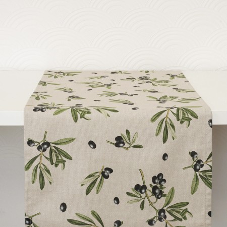 Bieżnik bawełniany 220cm OLIWKI CZARNE lniany look śródziemnomorski PolDesign