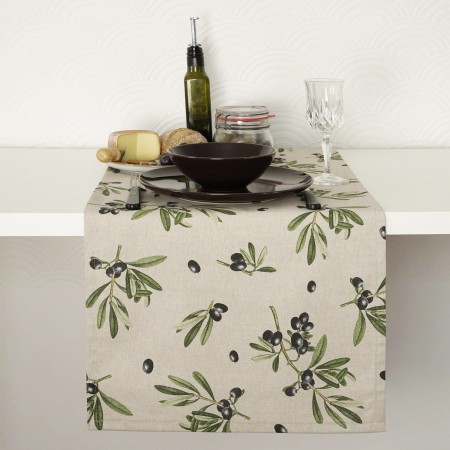 Bieżnik na stół 280cm OLIWKI CZARNE lniany look Poldesign
