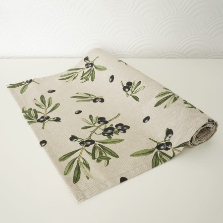 Bieżnik na stół 280cm OLIWKI CZARNE lniany look Poldesign