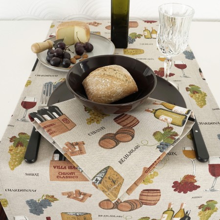 Bieżnik 280cm lniany na stół o śródziemnomorskim motywie Winiarnia na ławę letni