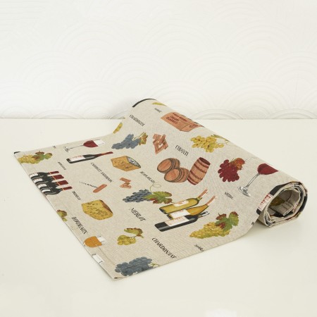 Bieżnik 280cm lniany na stół o śródziemnomorskim motywie Winiarnia na ławę letni