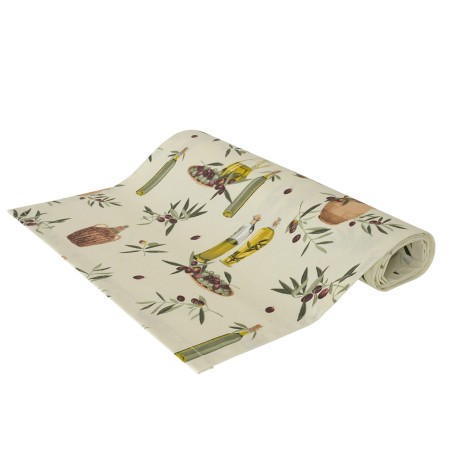 Bieżnik śródziemnomorski OLIWA 280cm bawełniany na stół ecru beżowy