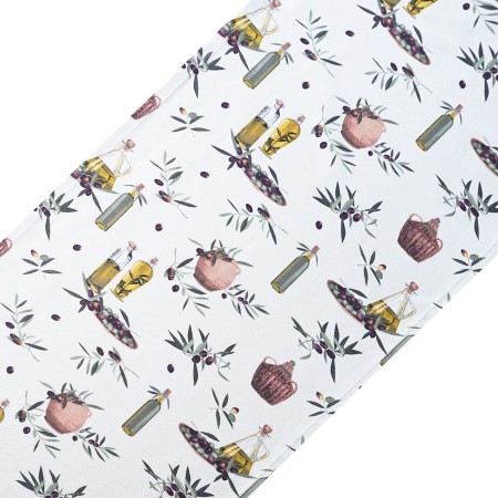 Bieżnik śródziemnomorski OLIWA 220cm bawełniany na stół ecru beżowy